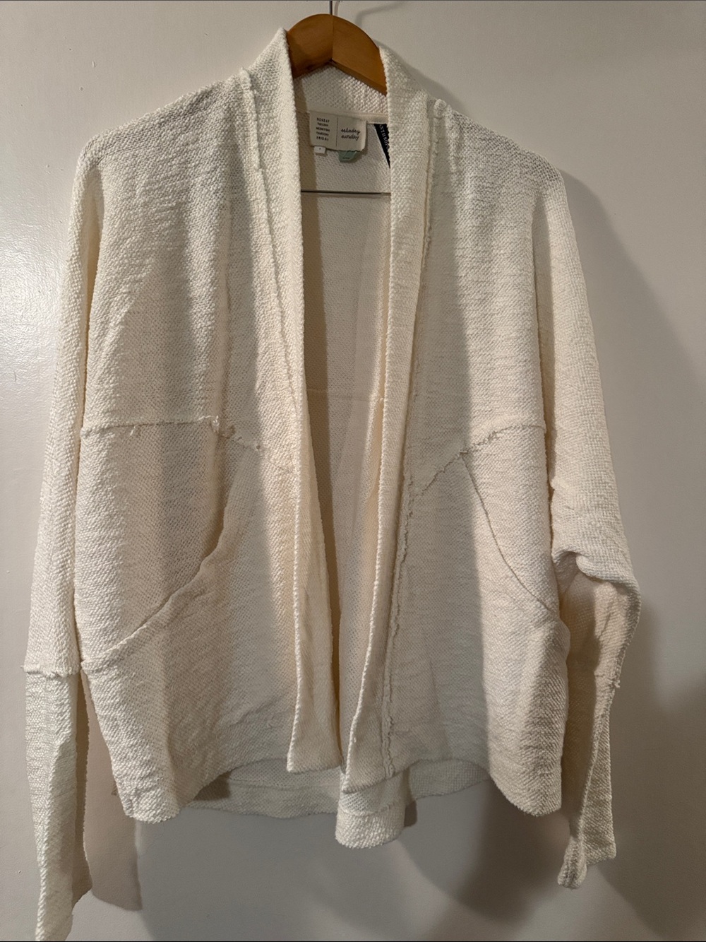 Anthropologie Cream Open-Front Shawl-Collar Cardigan
